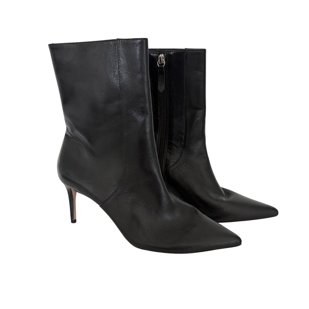 Schutz (10) Blake Black Leather Pointed Toe Stiletto Mid Calf Boots 90s Vibes